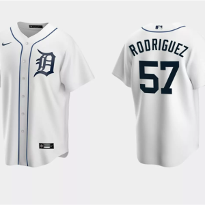 Men Detroit Tigers #57 Eduardo Rodriguez White Cool Base Stitched Jersey