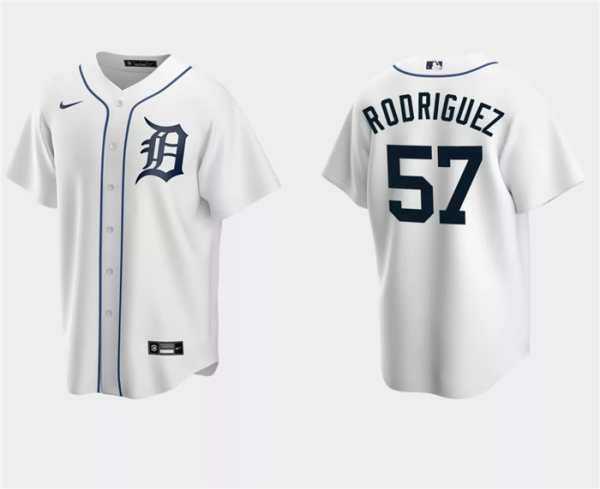 Men Detroit Tigers #57 Eduardo Rodriguez White Cool Base Stitched Jersey