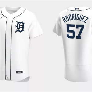 Men Detroit Tigers #57 Eduardo Rodriguez White Flex Base Stitched Jersey