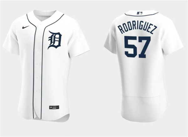 Men Detroit Tigers #57 Eduardo Rodriguez White Flex Base Stitched Jersey