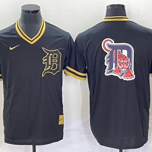 Men Detroit Tigers Black Team Big Logo Cool Base Stitched Jersey