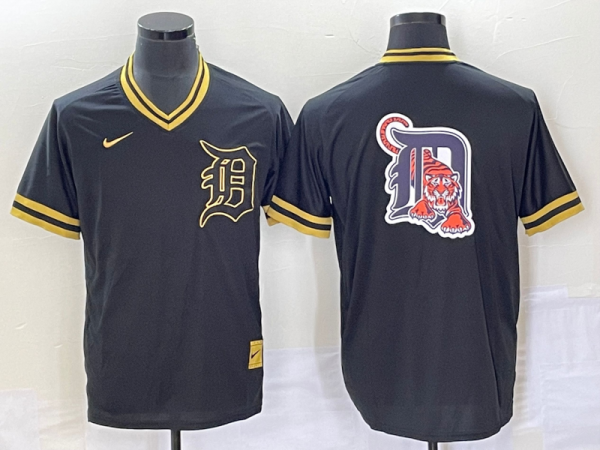 Men Detroit Tigers Black Team Big Logo Cool Base Stitched Jersey