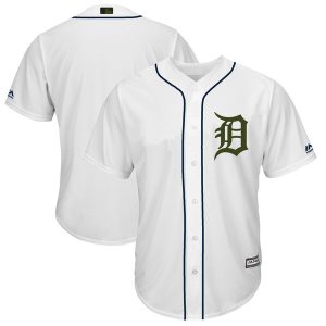 Men Detroit Tigers Blank White 2018 Memorial Day Cool Base Stitched MLB Jersey