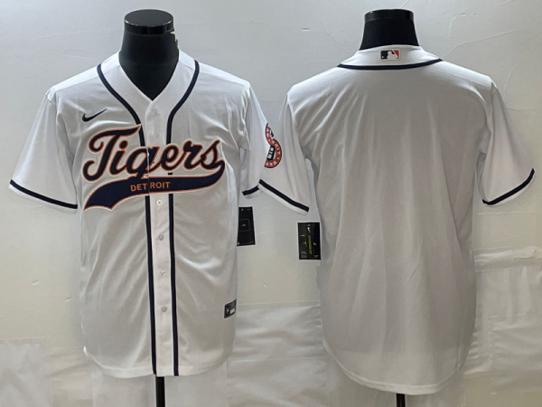 Men Detroit Tigers Blank White Cool Base Stitched Baseball Jersey