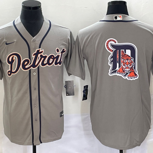 Men Detroit Tigers Gray Team Big Logo Cool Base Stitched Jersey