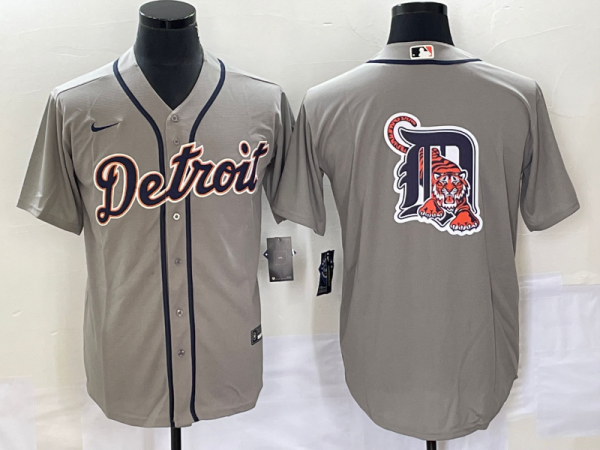 Men Detroit Tigers Gray Team Big Logo Cool Base Stitched Jersey