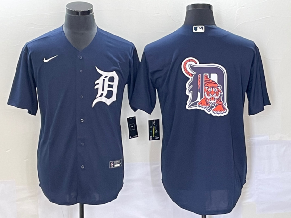 Men Detroit Tigers Navy Team Big Logo Cool Base Stitched Jersey