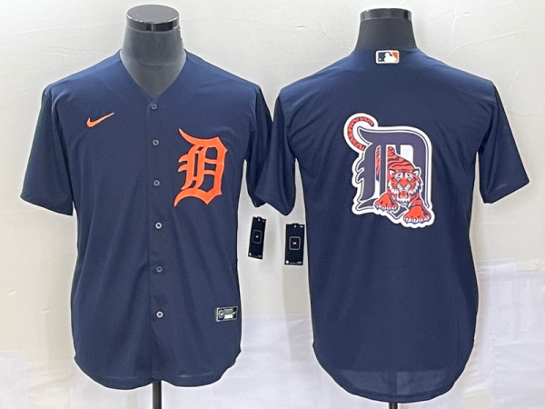 Men Detroit Tigers Navy/Orange Team Big Logo Cool Base Stitched Jersey