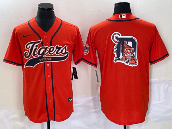 Men Detroit Tigers Orange Team Big Logo Cool Base Stitched Baseball Jersey