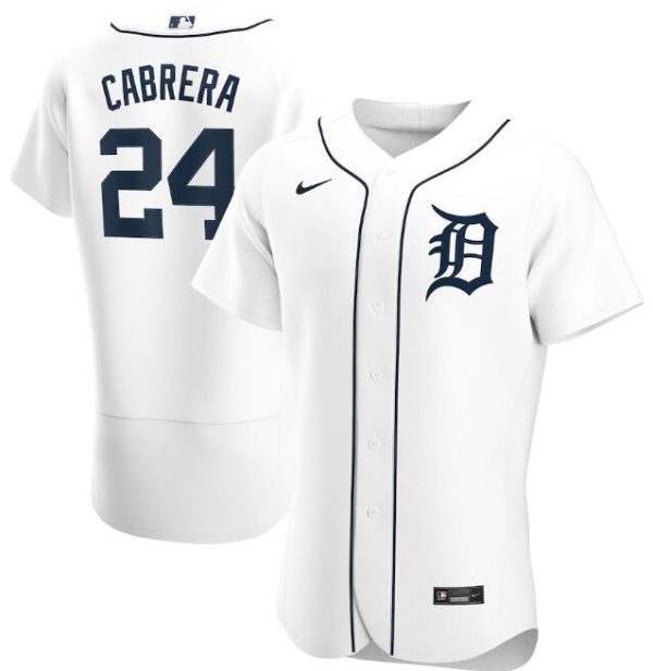 Men Detroit Tigers White #24 Miguel Cabrera Flex Base Stitched MLB Jersey