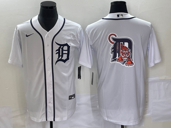 Men Detroit Tigers White Team Big Logo Cool Base Stitched Jersey