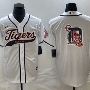 Men Detroit Tigers White Team Big Logo Cool Base Stitched Jersey