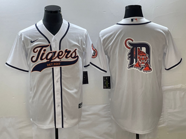 Men Detroit Tigers White Team Big Logo Cool Base Stitched Jersey