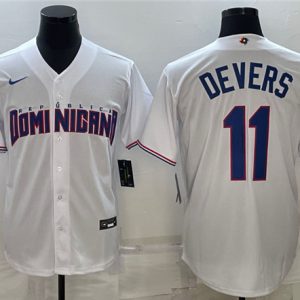 Men Dominican Republic Baseball #11 Rafael Devers 2023 White World Baseball Classic Stitched Jersey