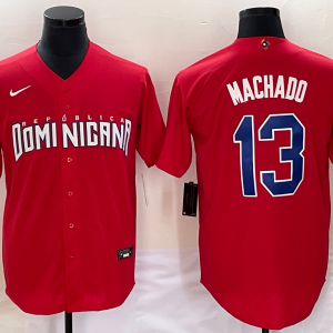 Men Dominican Republic Baseball #13 Manny Machado 2023 Red World Baseball Classic Stitched Jersey