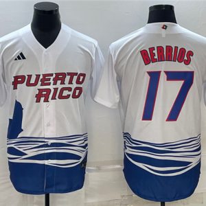 Men Dominican Republic Baseball #17 Jose Berríos 2023 White World Baseball Classic Stitched Jersey