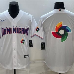 Men Dominican Republic Baseball 2023 White World Baseball Big Logo With Patch Classic Stitched Jersey