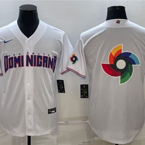 Men Dominican Republic Baseball 2023 White World Baseball Big Logo With Patch Classic Stitched Jersey