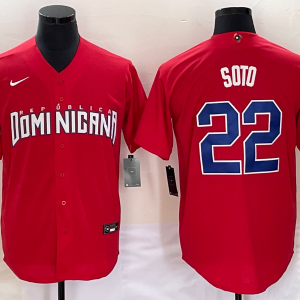 Men Dominican Republic Baseball #22 Juan Soto 2023 Red World Baseball Classic Stitched Jersey