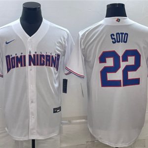 Men Dominican Republic Baseball #22 Juan Soto 2023 White World Baseball Classic Stitched Jersey