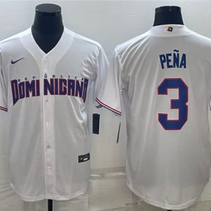 Men Dominican Republic Baseball #3 Jeremy Pena 2023 White World Baseball Classic Stitched Jersey