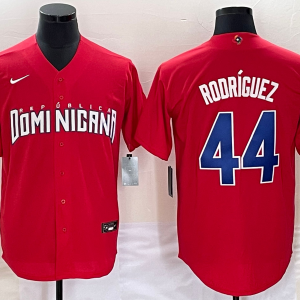 Men Dominican Republic Baseball #44 Julio Rodriguez 2023 Red World Baseball Classic Stitched Jersey