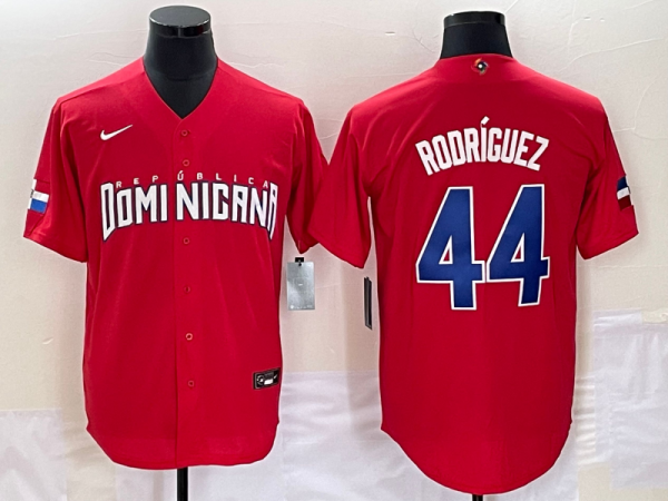 Men Dominican Republic Baseball #44 Julio Rodriguez 2023 Red World Baseball Classic Stitched Jersey