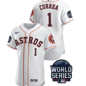 Men Houston Astros #1 Carlos Correa 2021 Grey World Series Flex Base Stitched Baseball Jersey