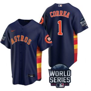 Men Houston Astros #1 Carlos Correa 2021 Navy World Series Cool Base Stitched Baseball Jersey