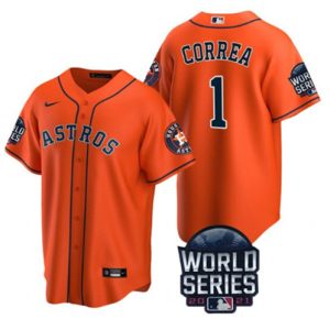 Men Houston Astros #1 Carlos Correa 2021 Orange World Series Cool Base Stitched Baseball Jersey