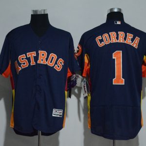 Men Houston Astros #1 Carlos Correa Majestic Alternate Navy Flex Base Collection Stitched MLB Jersey