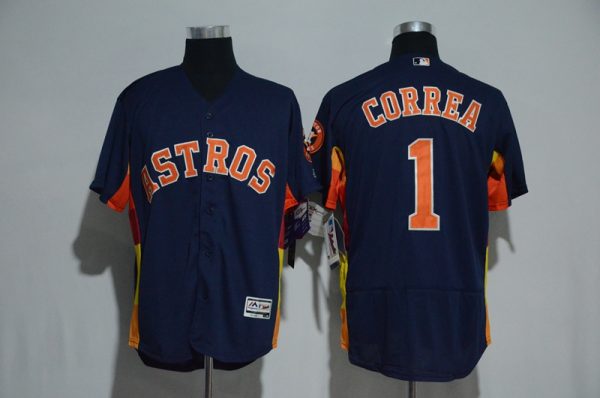 Men Houston Astros #1 Carlos Correa Majestic Alternate Navy Flex Base Collection Stitched MLB Jersey