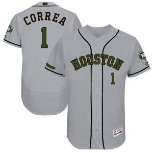 Men Houston Astros #1 Carlos Correa Majestic Gray 2017 Memorial Day Collection Flex Base Player Stitched MLB Jersey