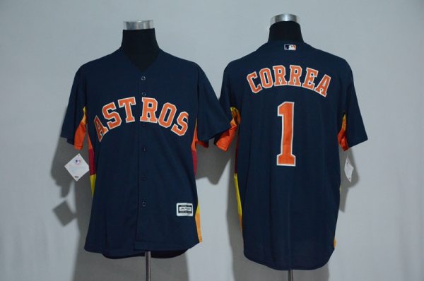 Men Houston Astros #1 Carlos Correa Majestic Navy Alternate Cool Base Stitched MLB Jersey