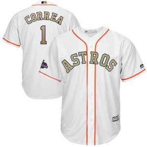 Men Houston Astros #1 Carlos Correa Majestic White 2018 Gold Program Cool Base Player Stitched MLB Jersey