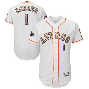 Men Houston Astros #1 Carlos Correa Majestic White 2018 Gold Program Flex Base Player Stitched MLB Jersey