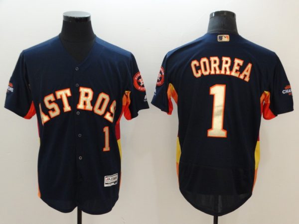 Men Houston Astros #1 Carlos Correa Navy 2018 Gold Program Flexbase Stitched MLB Jersey