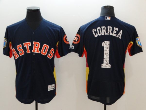 Men Houston Astros #1 Carlos Correa Navy 2018 Spring Training Flexbase Stitched MLB Jersey