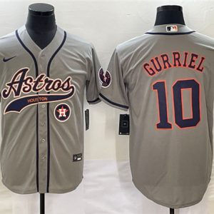 Men Houston Astros #10 GrayYuli Gurriel Gray With Patch Cool Base Stitched Baseball Jersey