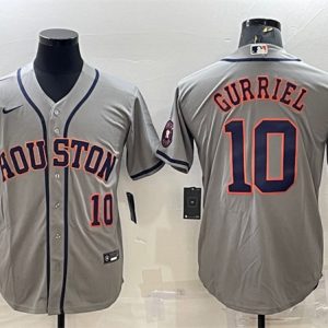 Men Houston Astros #10 Yuli Gurriel Gray With Patch Cool Base Stitched Jersey