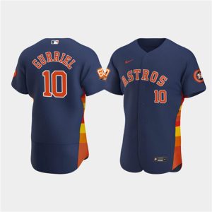 Men Houston Astros #10 Yuli Gurriel Navy 60th Anniversary Flex Base Stitched Baseball Jersey