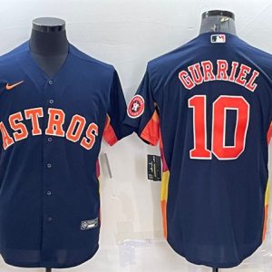 Men Houston Astros #10 Yuli Gurriel Navy With Patch Cool Base Stitched Jersey