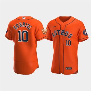 Men Houston Astros #10 Yuli Gurriel Orange 60th Anniversary Flex Base Stitched Baseball Jersey