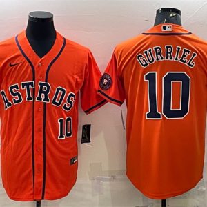 Men Houston Astros #10 Yuli Gurriel Orange With Patch Cool Base Stitched Jersey