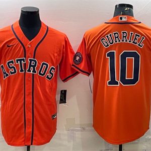 Men Houston Astros #10 Yuli Gurriel Orange With Patch Cool Base Stitched Jersey