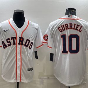 Men Houston Astros #10 Yuli Gurriel White With Patch Cool Base Stitched Jersey