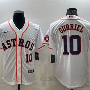 Men Houston Astros #10 Yuli Gurriel White With Patch Cool Base Stitched Jersey