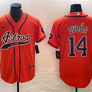 Men Houston Astros #14 Mauricio Dubón Orange With Patch Cool Base Stitched Baseball Jersey