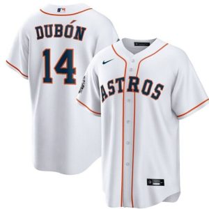 Men Houston Astros #14 Mauricio Dubón White 2022 World Series Patch Cool Base Stitched Baseball Jersey