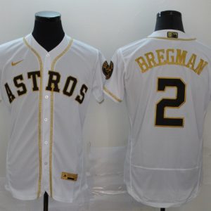 Men Houston Astros #2 Alex Bregman 2020 White Golden Flex Base Stitched MLB Jersey